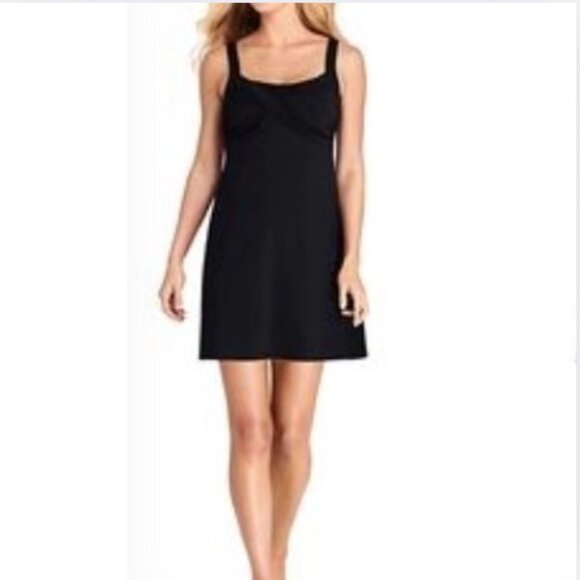 Lands' End Black Two Piece Swim Dress 12DDD Criss Cross Back, High Waist Pant 12 - Picture 3 of 17